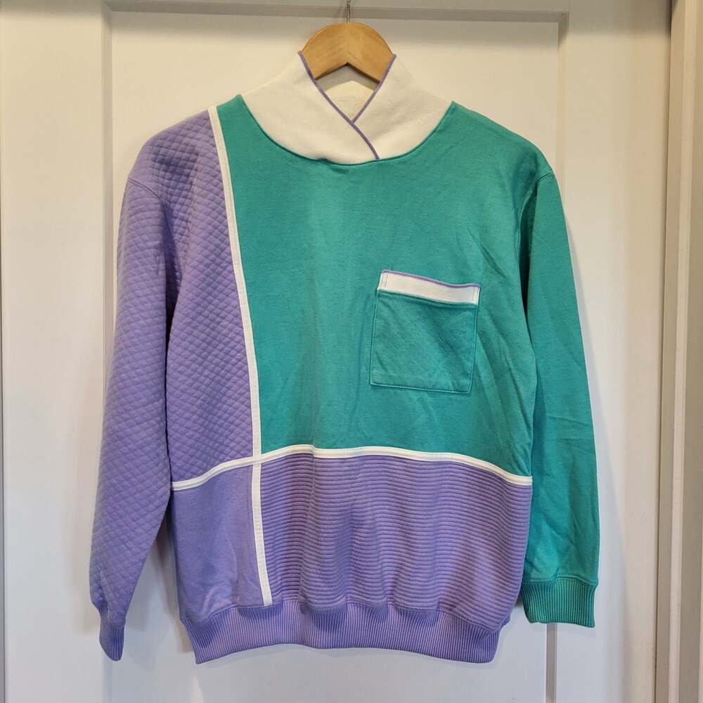 Vintage Blast 80s Color Block Quilted Pullover Sweatshirt, size S